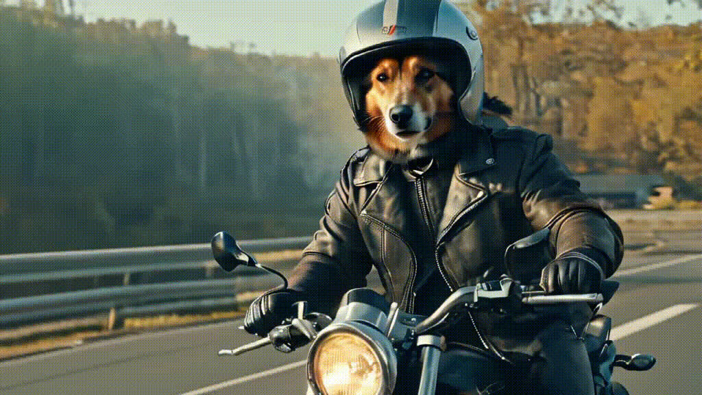 The dog is driving on a motorbike using Vidu Studio AI